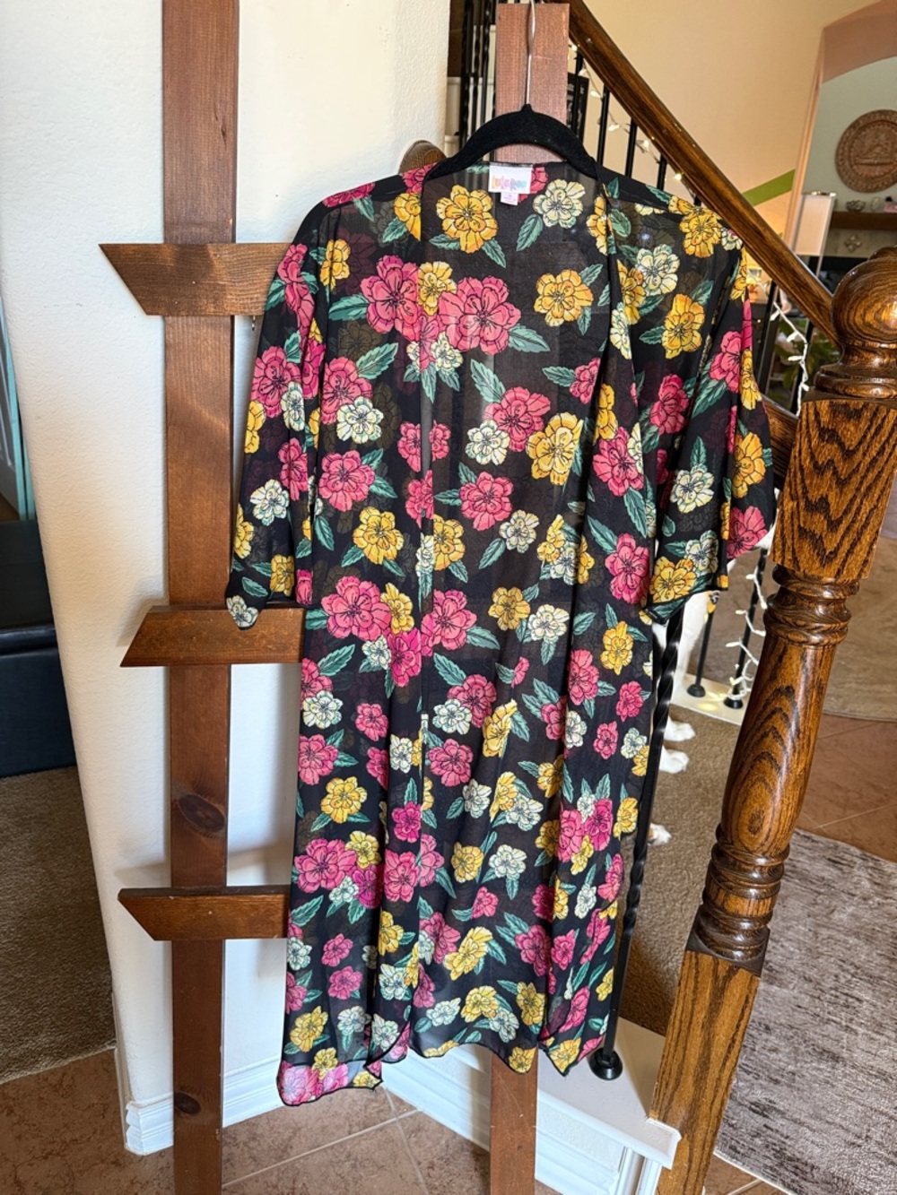 LuLaRoe Floral Swim Coverup in Black with Pink, Yellow & Green